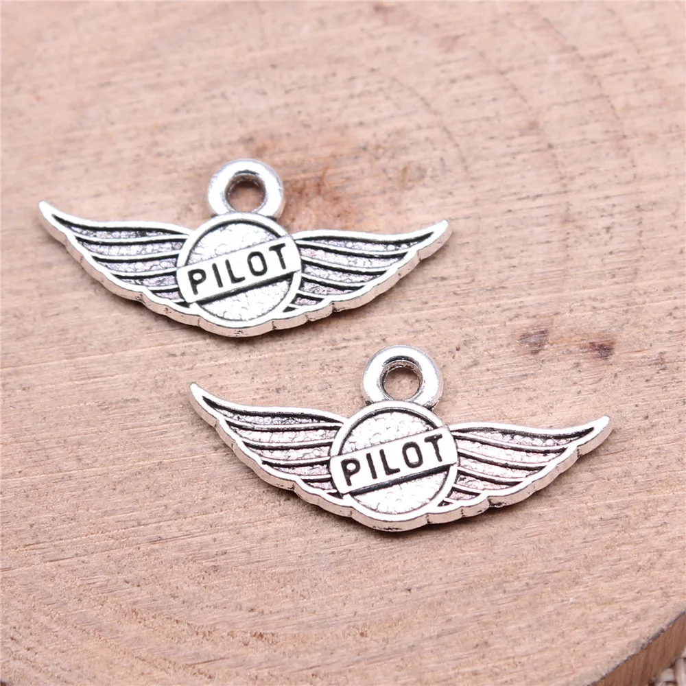 10Pcs 25x11mm Antique Silver Color Pilot Charms Pendants for Jewelry Making DIY Jewelry Findings Handmade Craft Accessories