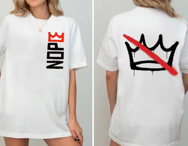 Фото Двусторонняя футболка Crown No Kings, политические рубашки для защиты от Maga, хлопковые топы высокого качества, футболка с графическим рисунком, короткая рубашка унисекс для взрослых №3