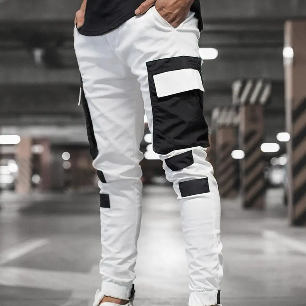 Брюки-карго мужские мешковатые, Джоггеры для тренировок, с большимибоковыми карманами, с тонкой текстурой, спортивные брюки контрастных цветовдля повседневной жизни