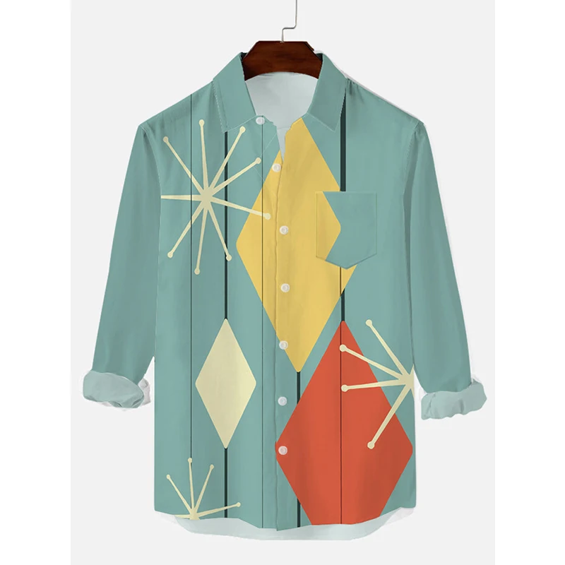 

Badassdude Square Green Printing Men's Casual Long Sleeve Shirt