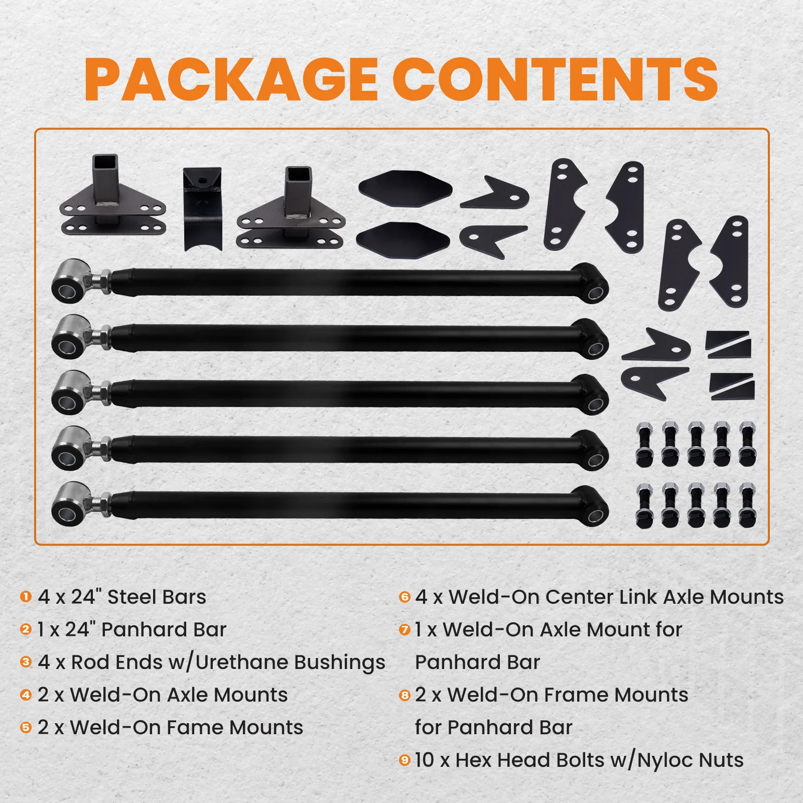 Комплект параллельной задней подвески с четырьмя 4-звеньями включая крепления