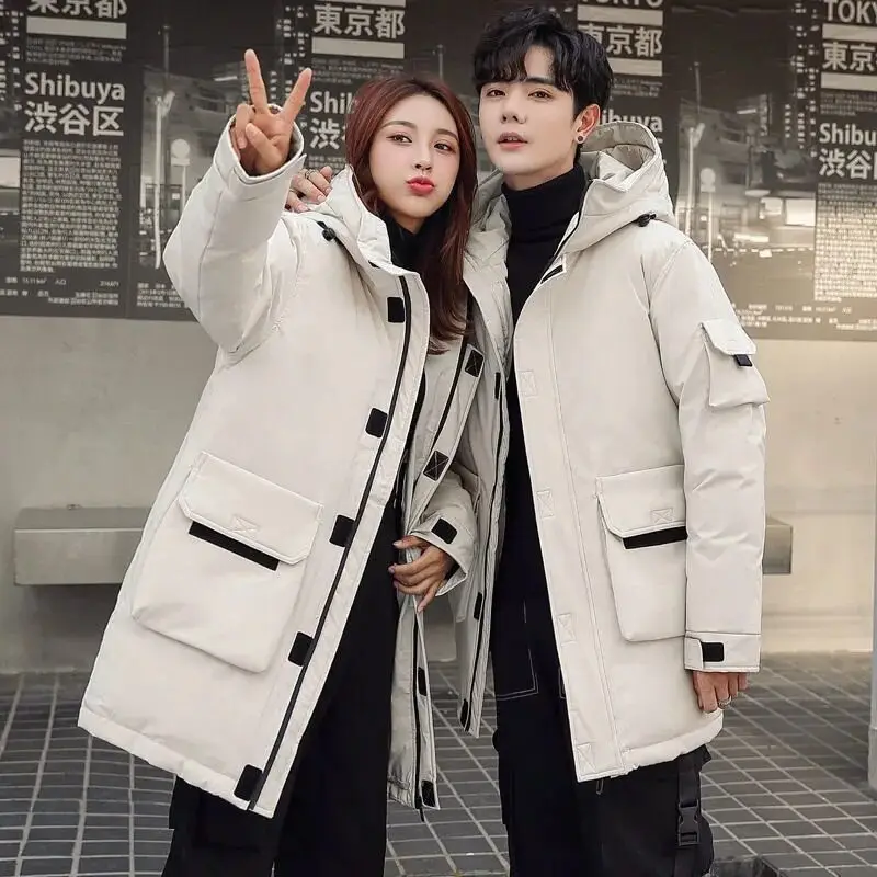 Men's Clothing Women's Jacket Down Jacket Medium Length Couple Warm Solid Color Coat Winter Overalls Coat Hooded Overcoat