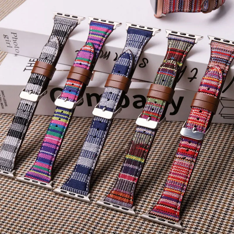 

Ремешок нейлоновый для Apple Watch Band 40 мм 44 мм 45 мм 41 мм 38 мм 42 мм, кожаный браслет для Apple Watch Series 7 6 5 4 3 SE