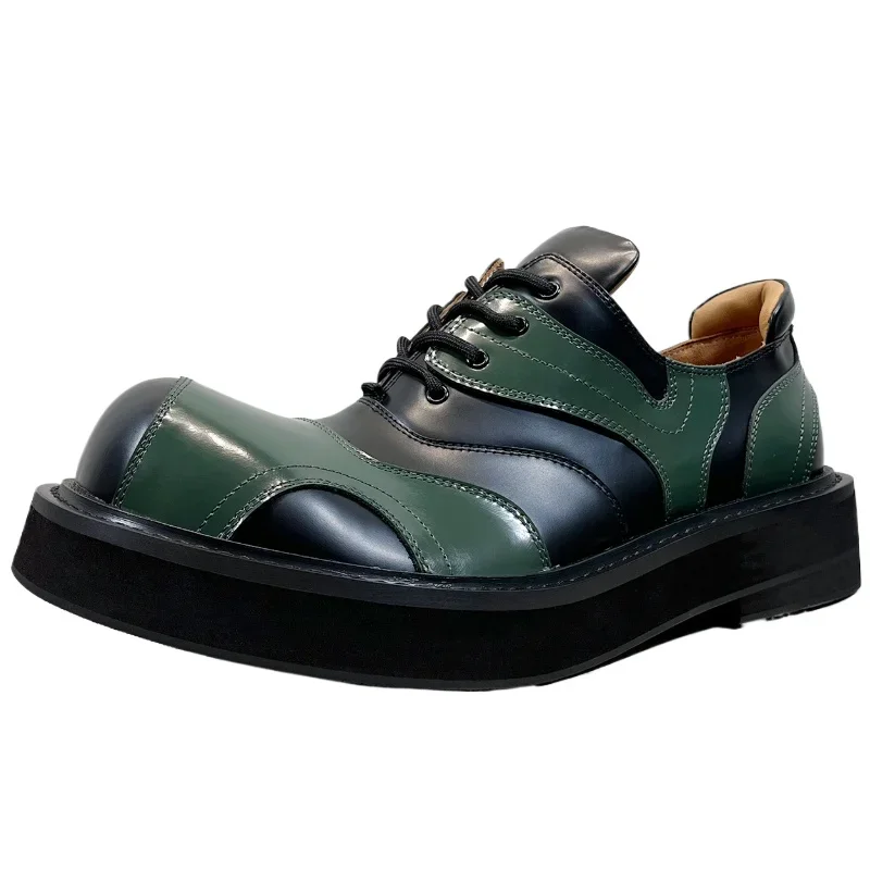 Мужские изогнутые туфли дерби с дизайном Head Up сшитые вручную дышащие кожаные на