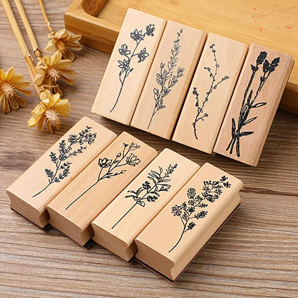 

8PCS Stamping Diy Arts Home Scrapbooking Wooden Rubber Stamps Vintage Grass Plants Standard Stamp