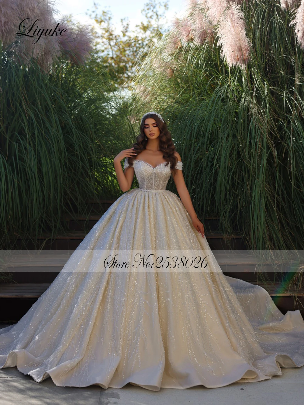 Liyuke Потрясающее бальное платье Свадебное Bling Full Of Luxury Бисероплетение Аппликации