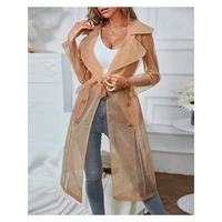 chicme see through sheer mesh long sleeve buttoned coat women transparent notched collar double breasted jackets coats with belt