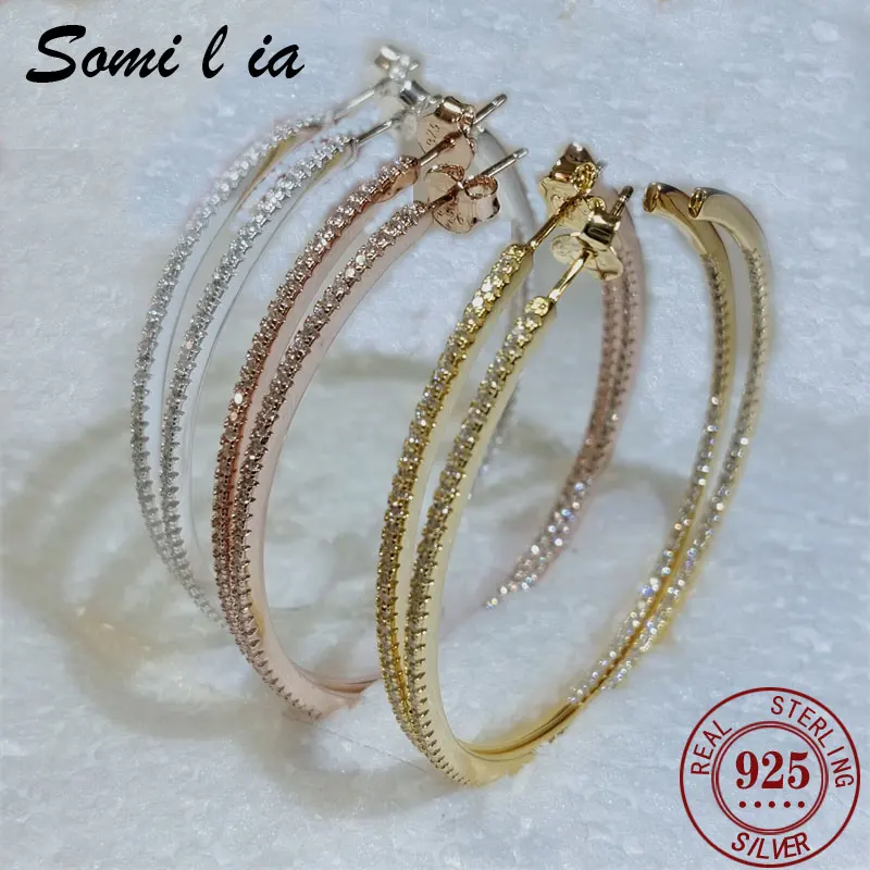 

SOMILIA New Fashion 18K Hoop Earrings For Women 925 Sterling Silver Simple Zirco Classic Cерьги Kольца Real Money Jewelry Gift