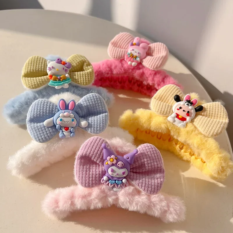

Hello Kitty Sanrio Kuromi My Melody Anime Kawaii Hairpin Cute Cartoon Plush Shark Clip New Girl Bow Hairclip Women Headwear Gift