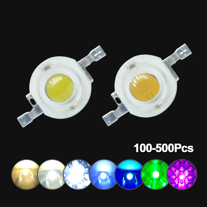 

100-500pcs LED 1W 3W Watt 30/45mil High Power Chip Beads Cold Warm White Red 660nm Blue 450nm Green Yellow For Blubs Grow Light