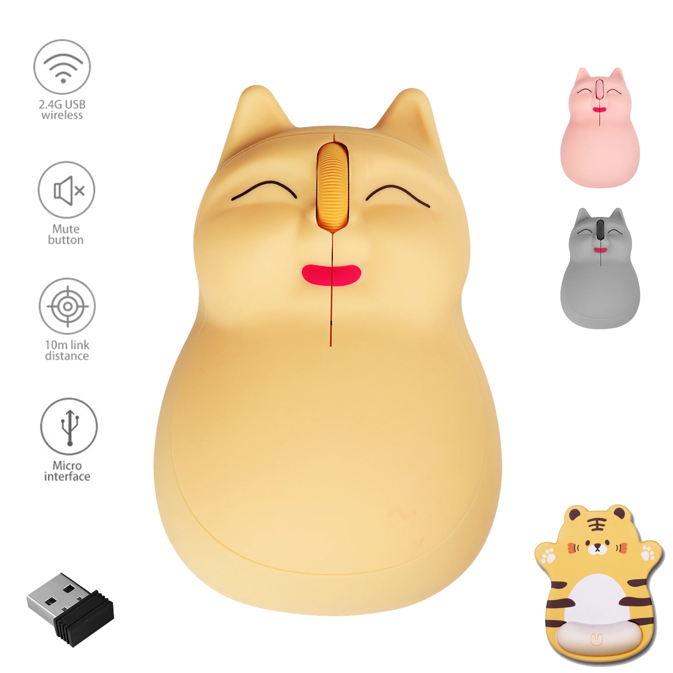 Беспроводная оптическая 3D мини-мышь 2,4G, мультяшная розовая портативная эргономичная компьютерная мышь с упором для запястья, коврик для мыши для ноутбука, подарки