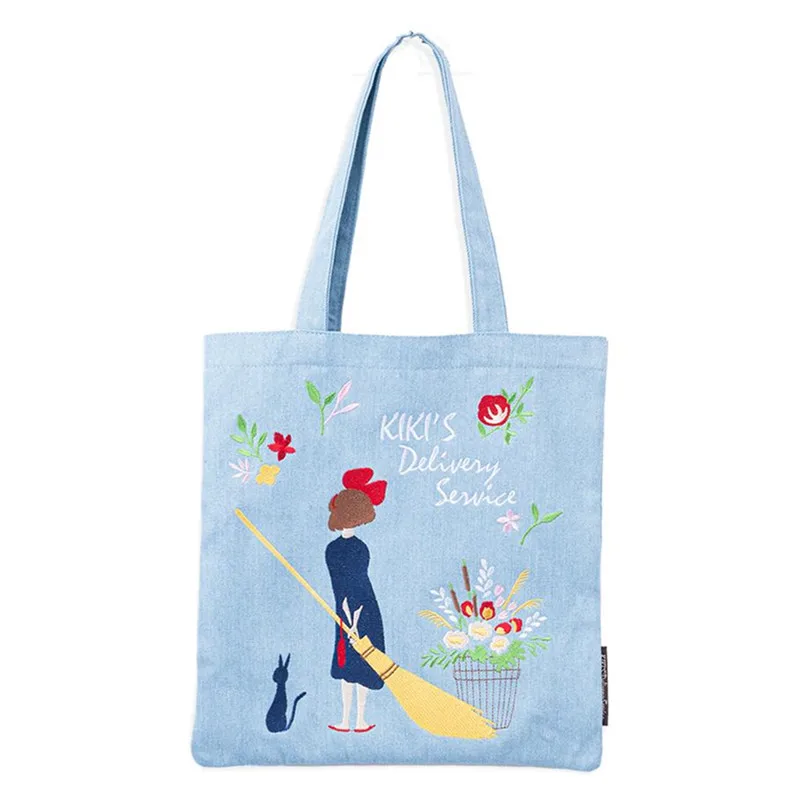 New Anime Kiki's Delivery Service Jiji Cat Girls Children Denim Shoulder Bags Kids Shopping Bag For Women