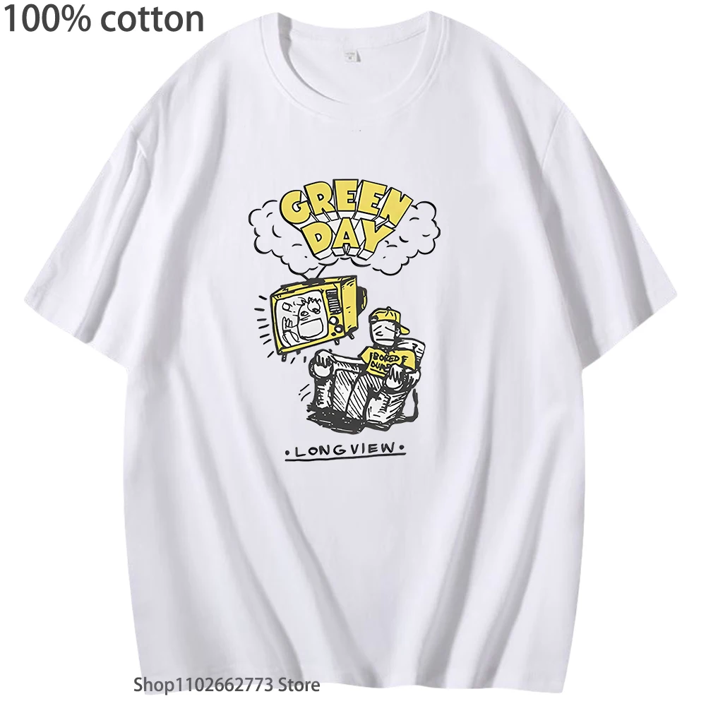 

G-Green Day Longview Doodle Band Men's T-Shirts for Women Men T Shirt Rock Band Clothing 100%Cotton Summer Tees Harajuku Y2k Top