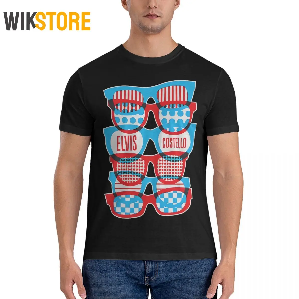 Футболка в стиле E-Elvis Costello Мужская стильная тенниска из чистого хлопка майка с