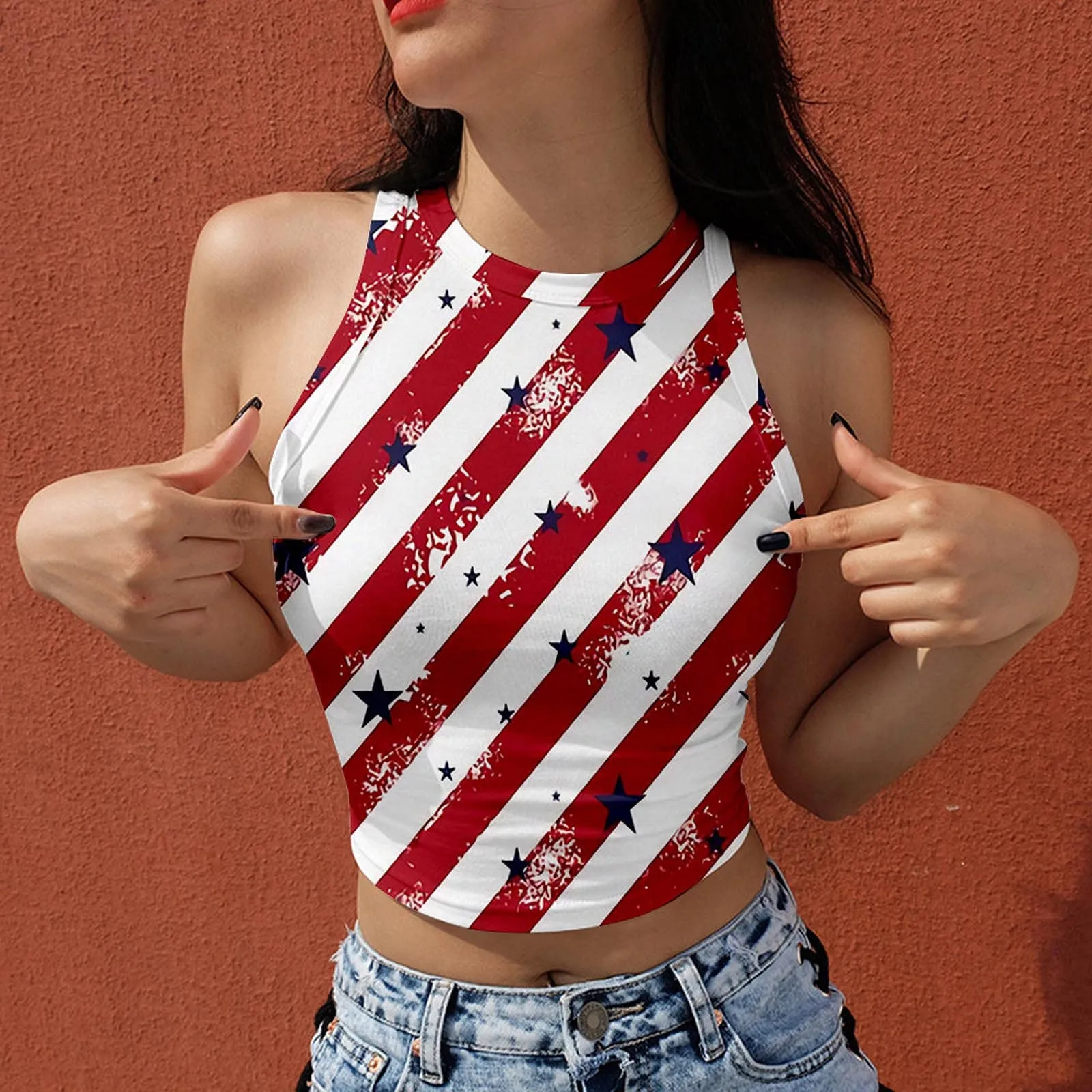 

2022 Summer Fashion Women Sexy Slim Crop Tops Vest O-Neck Sleeveless Striped Printed Ladies Tank Tops Punk Clothes Streetwear