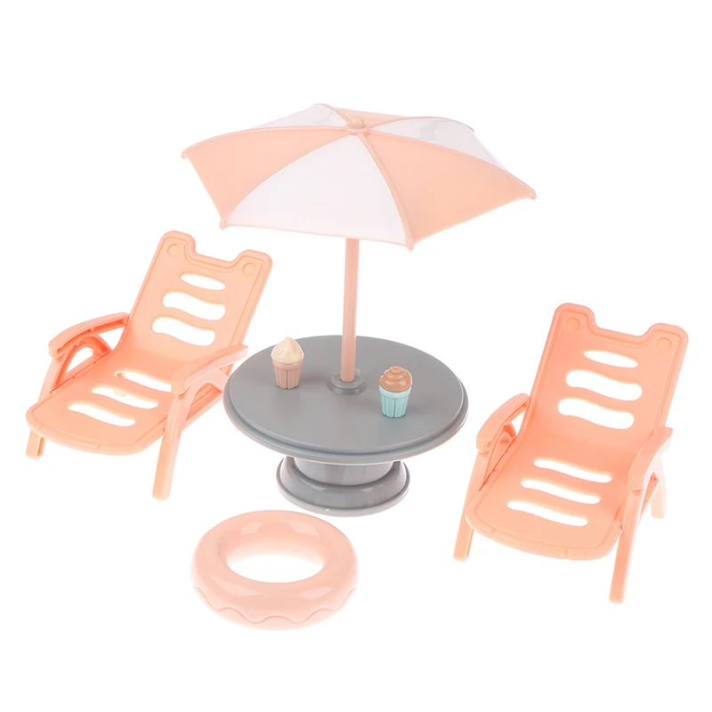 

1:12 Dollhouse Beach Scene Set Mini Beach Chair Sun Umbrella Ice Cream Lifebuoy Outdoor Decor Toy