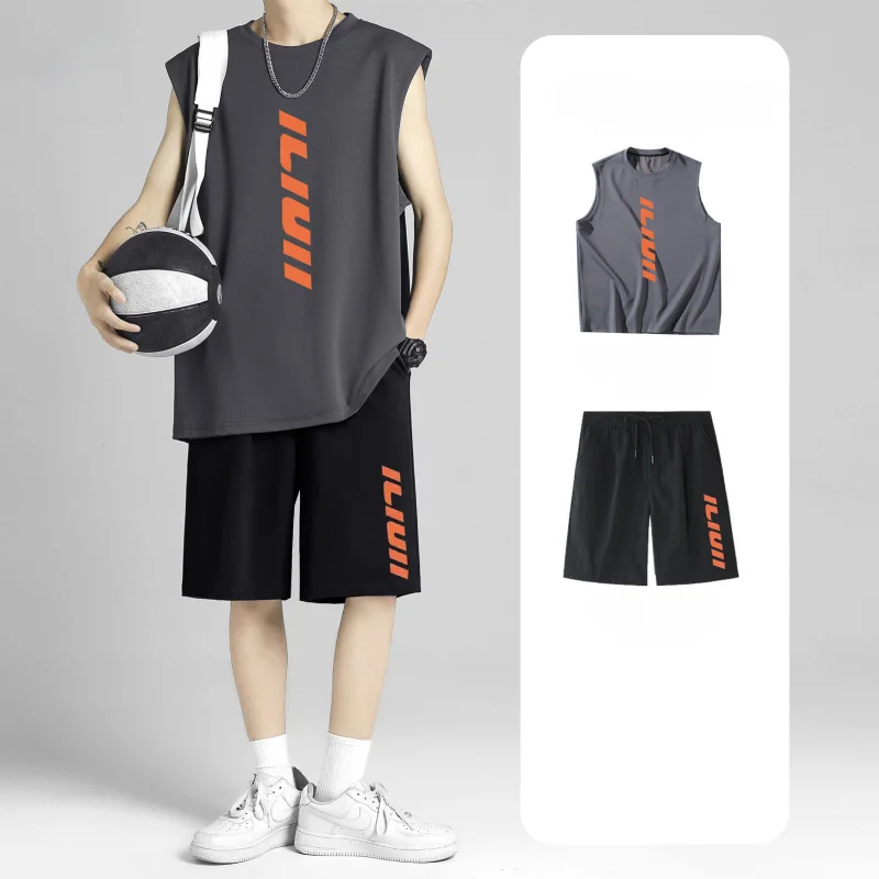 

Summer Men Casual Vest Shorts Matching Sets Male Short Sleeve Clothing Thin Sportswear Suit Sleeveless Letter Tops Pants Outfits
