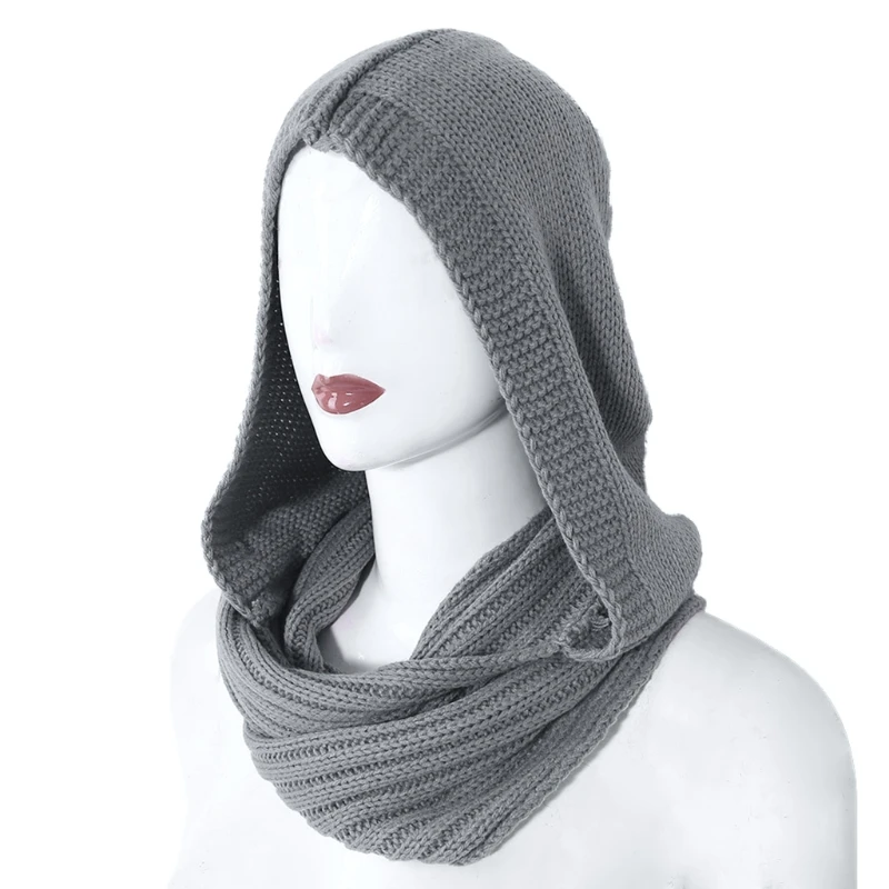 

Winter Hat for Women Warm Hooded for infinity Scarf Balaclava Pullover Chunky Knitted Solid Color Beanie Shawl Wrap R7RF