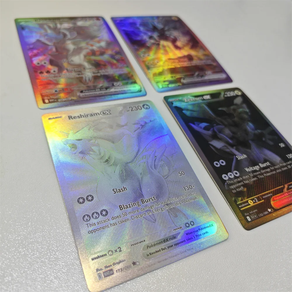 Фото Коллекционные карты TCG Zekrom Ex: Reshiram Blazing Burst 166/086 Slash – Изысканные игровые карты с лазерным эффектом для самостоятельного изготовления игровых реквизитов №5