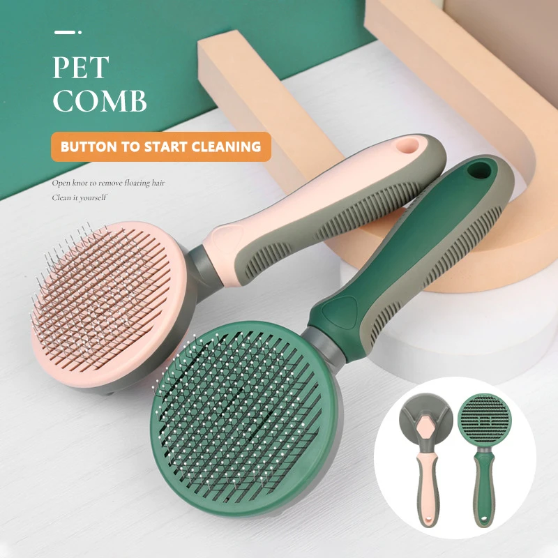 

Pet Hair Remover Cat Massager Automatic Chiens Slicker Self Cleaning Cat Brush Non-Slip Grip Handle Comb Small Breeds Grooming