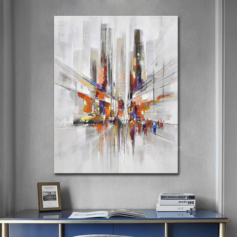 

Картина Настенная большого размера Mintura, домашний декор для гостиной, спальни, Процветающая городская Современная картина маслом на холсте, ручная роспись