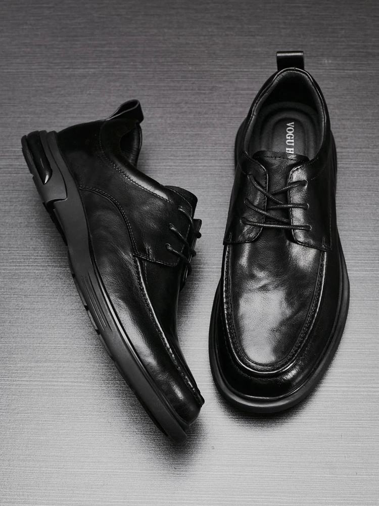 Кожаная обувь мужская из натуральной кожи весна 2024 повседневная черная дышащая с