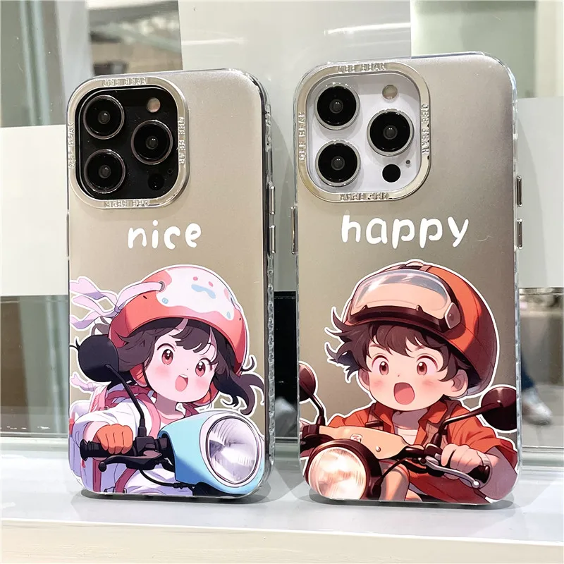 ins Cute Motorcycle Boy Girl locomotive Phone Case for iPhon