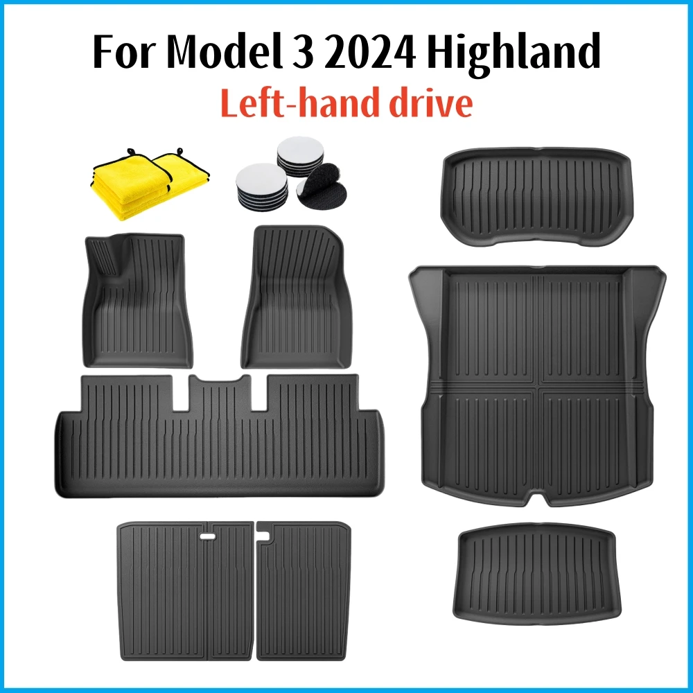 

Новый напольный коврик из ТПЭ для Tesla Model 3 Highland 2024, защитный коврик для пола, водонепроницаемый коврик из ТПЭ для переднего и заднего багажника, напольные вкладыши