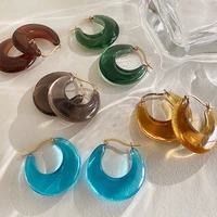 minar simple c shape clear resin earrings for women 2021 green brown blue color geometric hoop earrings vintage party jewelry