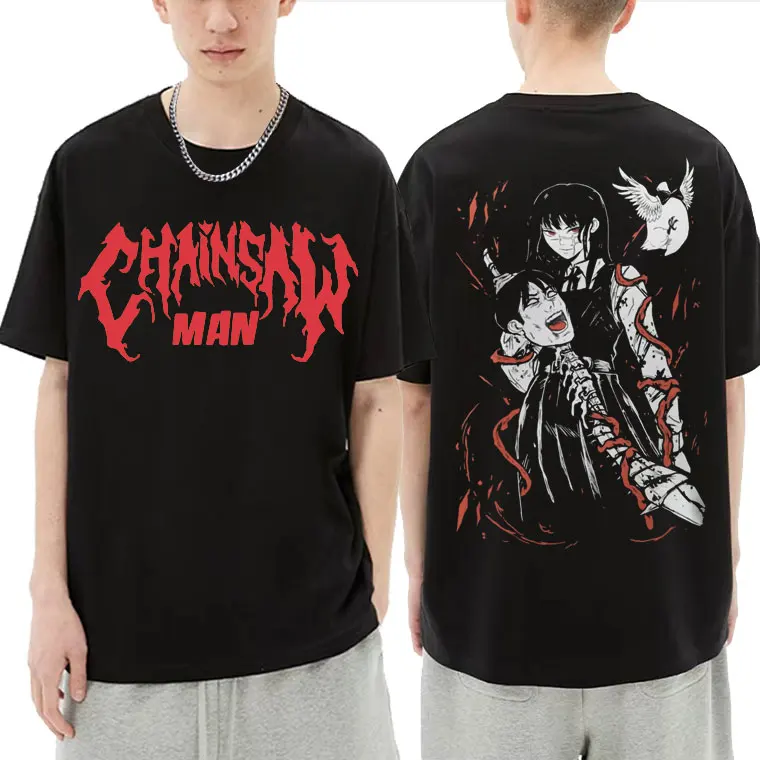 

Anime Asa Mitaka Chainsaw Man Double Sided Print Tshirt Gift for Fan Men Tees Denji Makima Pochita Horror T-shirt Manga T Shirt