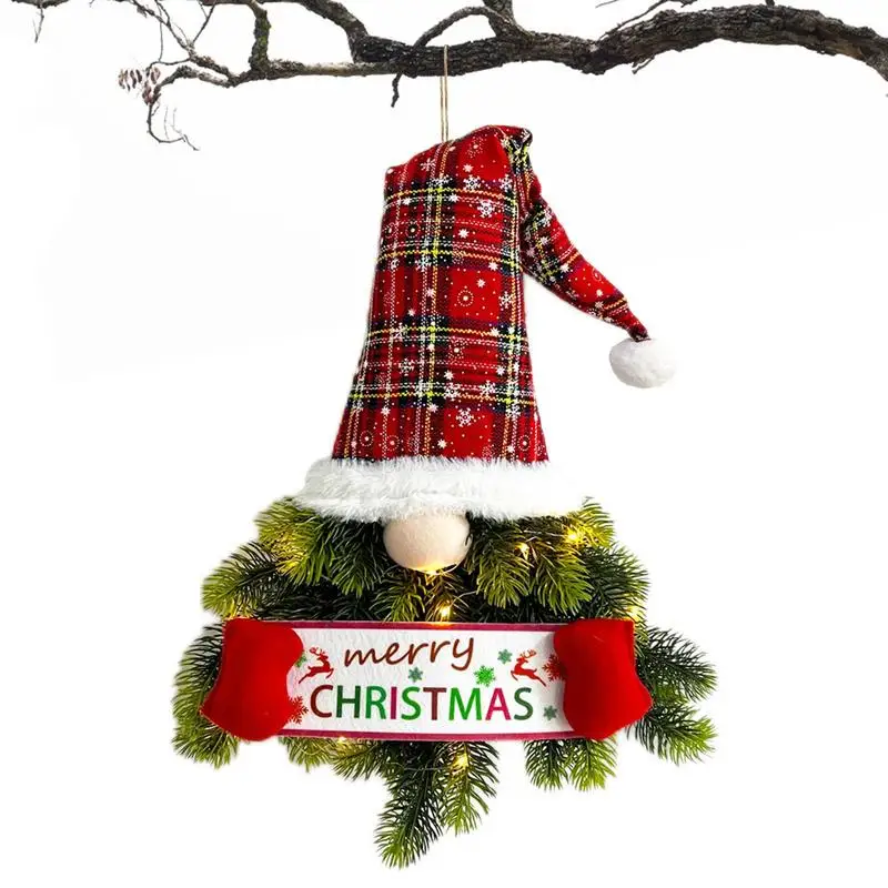

Merry Christmas Dwarf Gnome Faceless Doll Garland Front Door Wreath | Christmas Wall Hanging Pendant Home Decorative Ornament