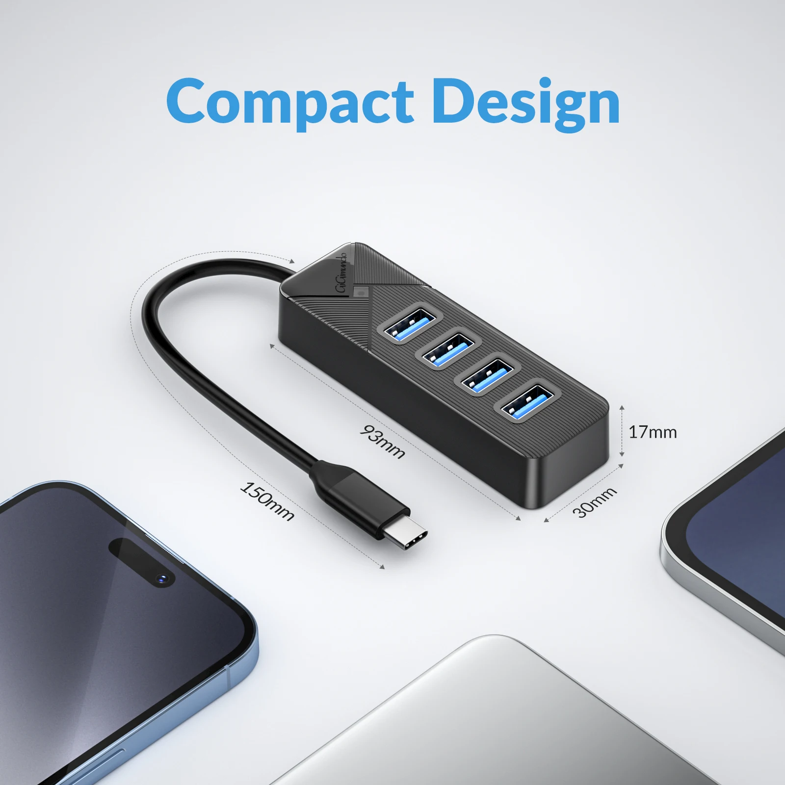 Фото USB 3.0 HUB, высокоскоростной USB-разветвитель с 4 портами USB-A и 1 портом Type-C, 5 Гбит/с, многопортовый USB-адаптер для ПК, компьютерных аксессуаров, ноутбуков №4