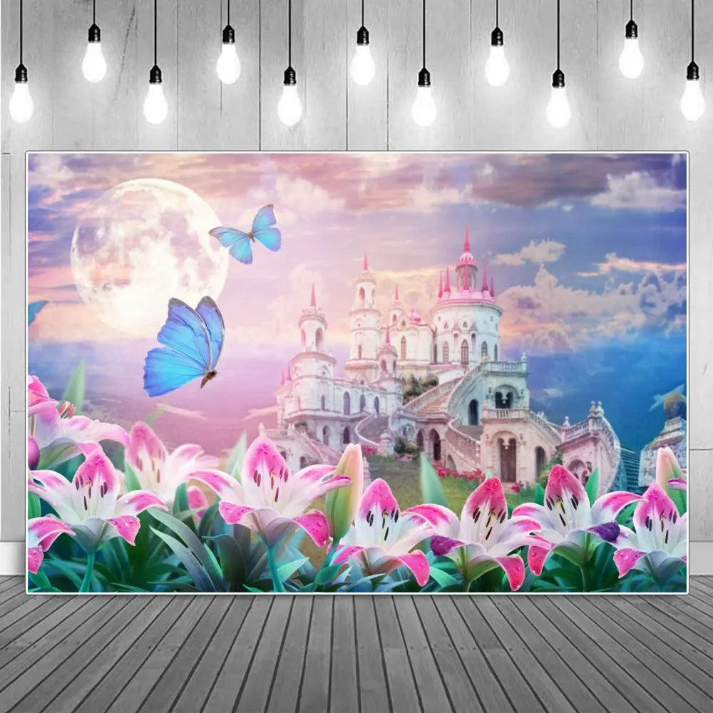 

Princess Treat Children Birthday Photography Backdrops Of Girls Castle Custom Party Decoration Backgrounds Photographic Portrait