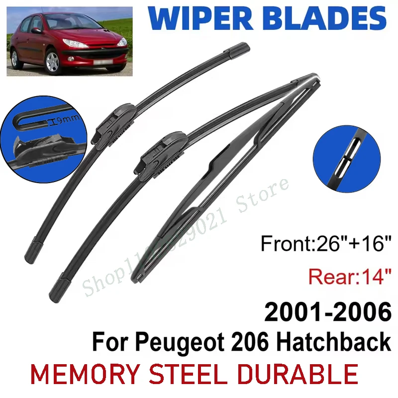 

3 шт. для Peugeot 206 Hatchback 2001-2006 26 "+ 16" + 14 "передние и задние щетки стеклоочистителя лобовое стекло резак для окон