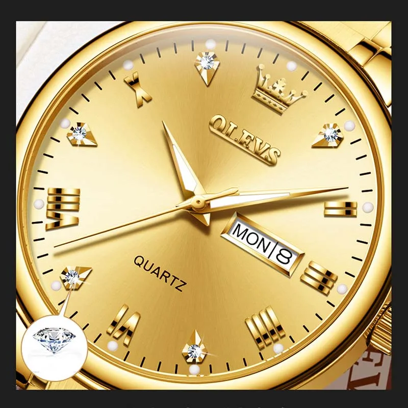 OLEVS Quartz Lover’s Watches Luxury Brand Simplicity Fashion Romance Steel Clock Waterproof The Mens' Watch Gold Lady Wristwatch