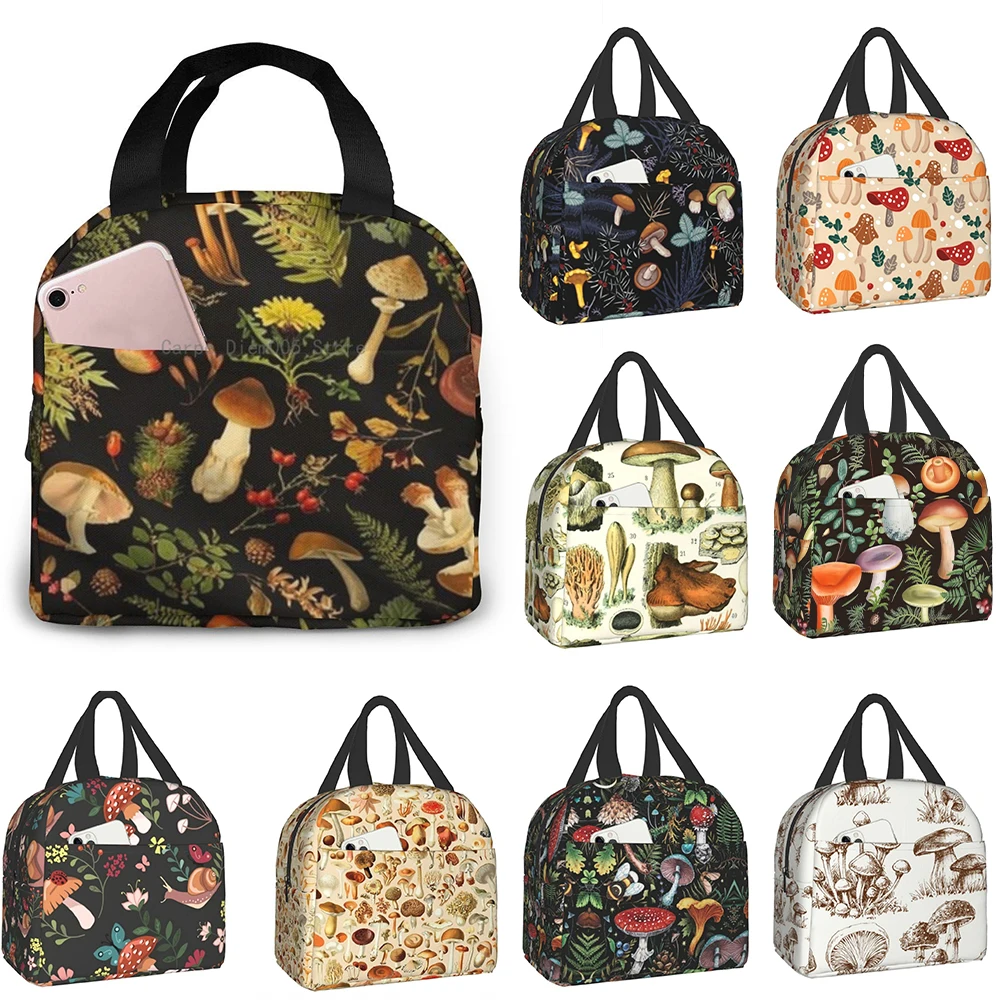 

Cute Mushroom Print Thermal Food Picnic Lunch Bags For Women Portable Lunch Box Insulated Canvas Lunch Bag Kids Lunch Box Tote