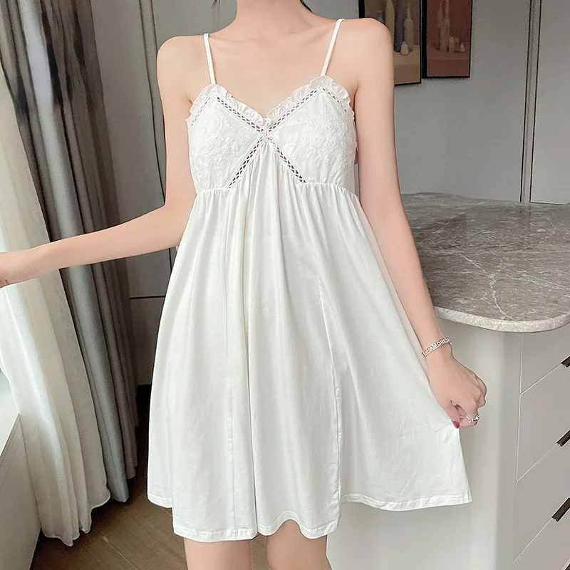 Ночная сорочка HOUZHOU женская пикантная для дам однотонная кружевная ночная