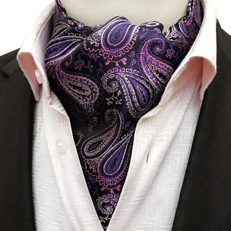 

2/1pcs Purple New Paisley Ascot Tie Men Cashew Tie Men Silk Formal Cravat Tie Man Wedding Floral Black Ascot Scarf