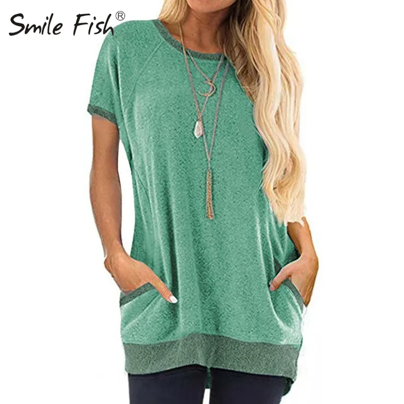 

2023 Casual T-Shirts Pure Fashion Women Tees Tops Minimalist Pullovers Autumn Femme Winter Basic Loose Shirts Pockets G1597
