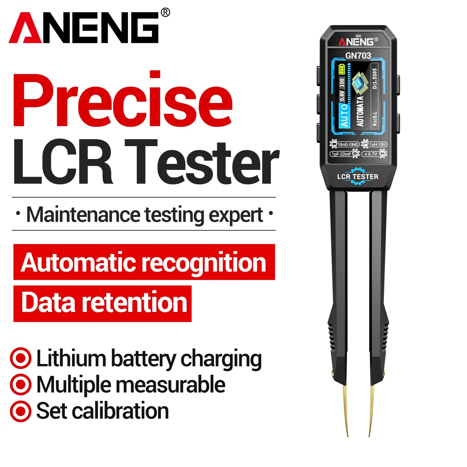 Фото Интеллектуальные пинцеты-измерители ANENG GN703 LCR 100 Гц/1 кГц/10 кГц для измерения ESR, емкости, сопротивления, индуктивности, инструмент для измерения SMD-компонентов. №2