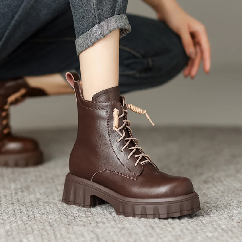 Vintage Thick Soled Boots Women's Brand Side Zipper Height Increasing Boot Chunky Heel Single Booties  Boots Women