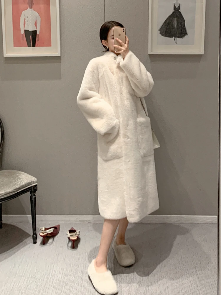 Loose Women's Fur Coat with Cotton Lining Thickened Mid-Length Fur One Mink Wool Coat Fluff Wool Coat Winter Clothing 2022 New