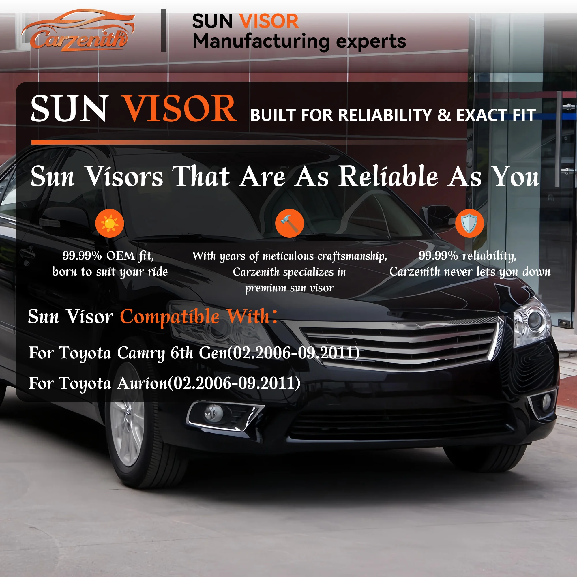 Фото Солнцезащитный козырек Carzenith для Toyota Camry 6-го поколения XV40 Aurion GSV40 2006-2011 2AR-FE 2AZ-FE 2GR-FE ACV40L AHV40L GSV40L №2