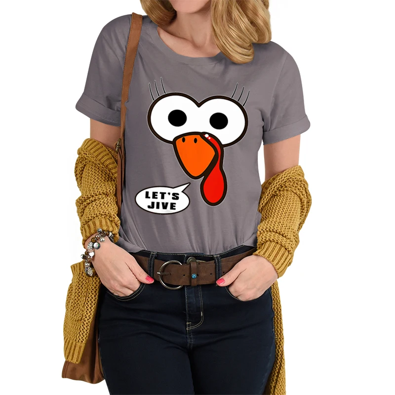 

Summer T Clothing Let's Jive Thanksgiving Turkey Face Trendy T-shirt Short Sleeve Clothes Fashion Casual Ladies Women Female Tee