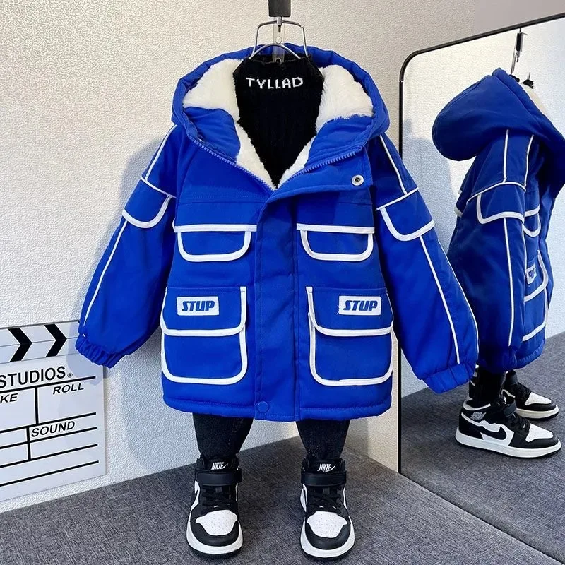 

Пуховые парки для мальчиков, зимние пальто 2023, Детские плотные бархатные куртки для малышей, теплая верхняя одежда, уличная одежда, детские толстовки, костюм