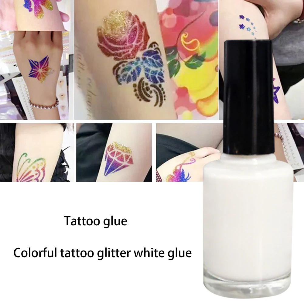 Shiny 1 Pc 15ml One-Time Colorful Glitter Tattoo White Gel Flash Powder Tattoo Glue Body Art Paint Waterproof Makeup Tool images - 6