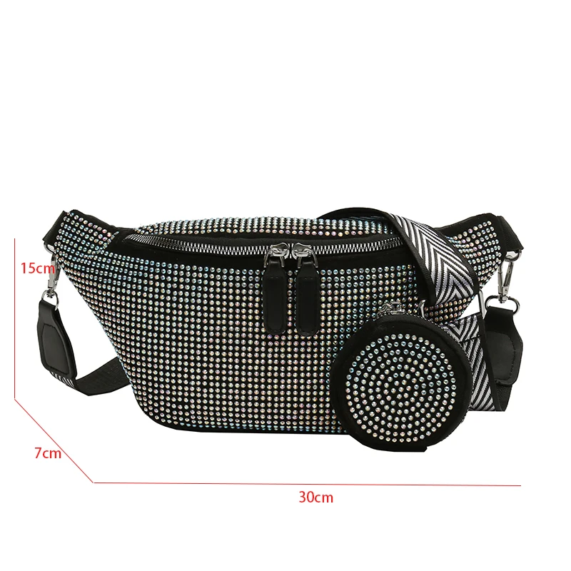 Shiny Handbag Luxury Diamond Studded Fanny PacK Women Crossbody Chest Bag Pu Leather Waist Bag Large Capacity Banana Belt Bag images - 6