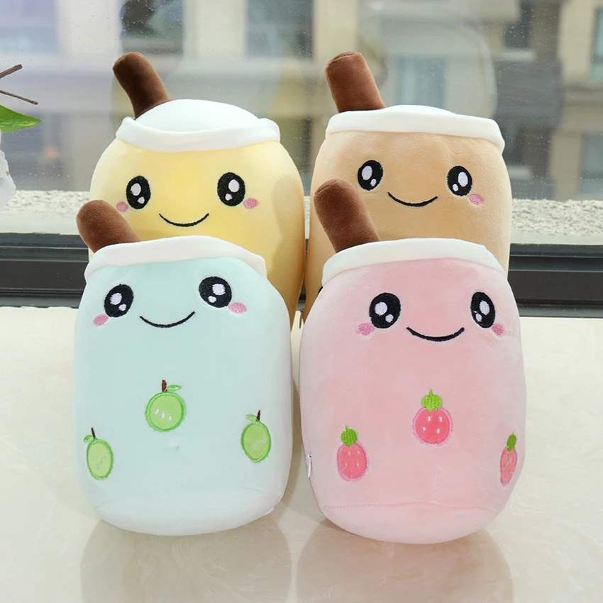 

24cm Cute Fruit Drink Plush Toy Soft Stuffed Pink Strawberry Milk Tea Plush Boba Tea Cup Toy Bubble Tea Pillow Cushion Kids Gift