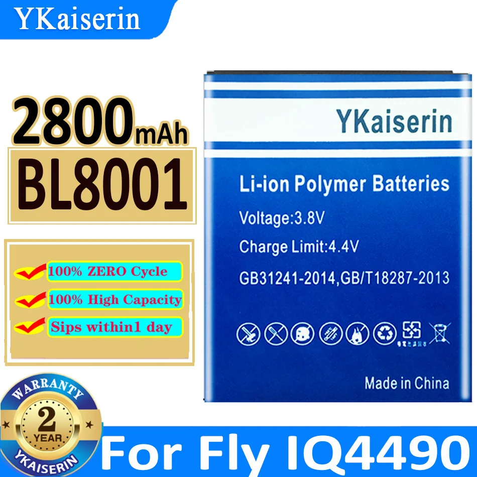 

2800mAh YKaiserin Battery BL8001 For Fly IQ4490 IQ 4490 BL8001 BL 8001 High Capacity Bateria + Track NO