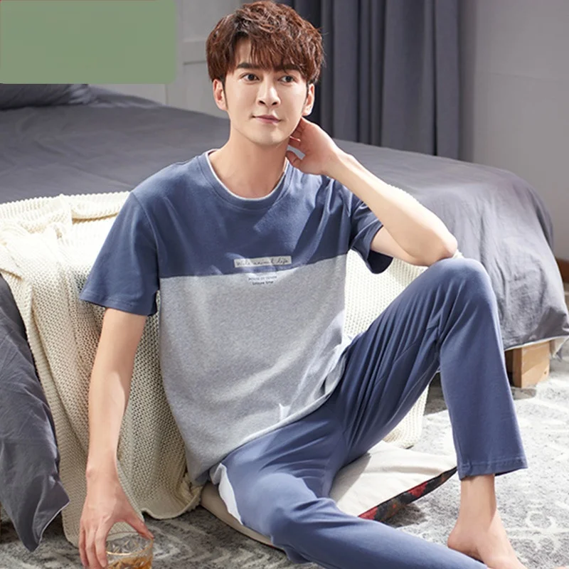 Молодежные пижамы Finteng Keɺn мужские летние из чистого хлопка с короткими